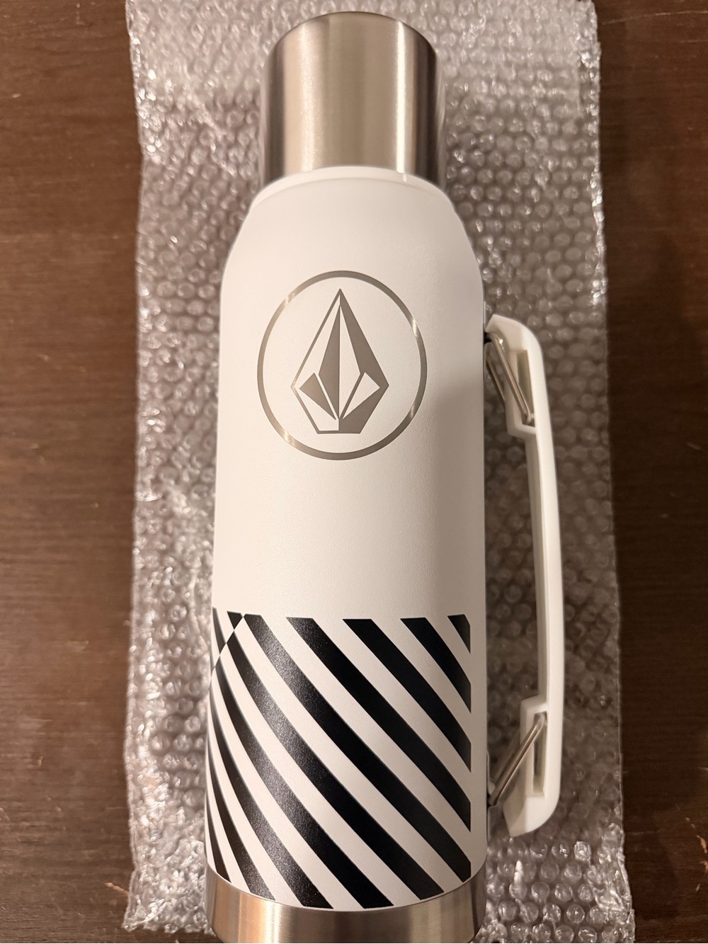 Volcom White and Silver Insulated Water Bottle with Handle